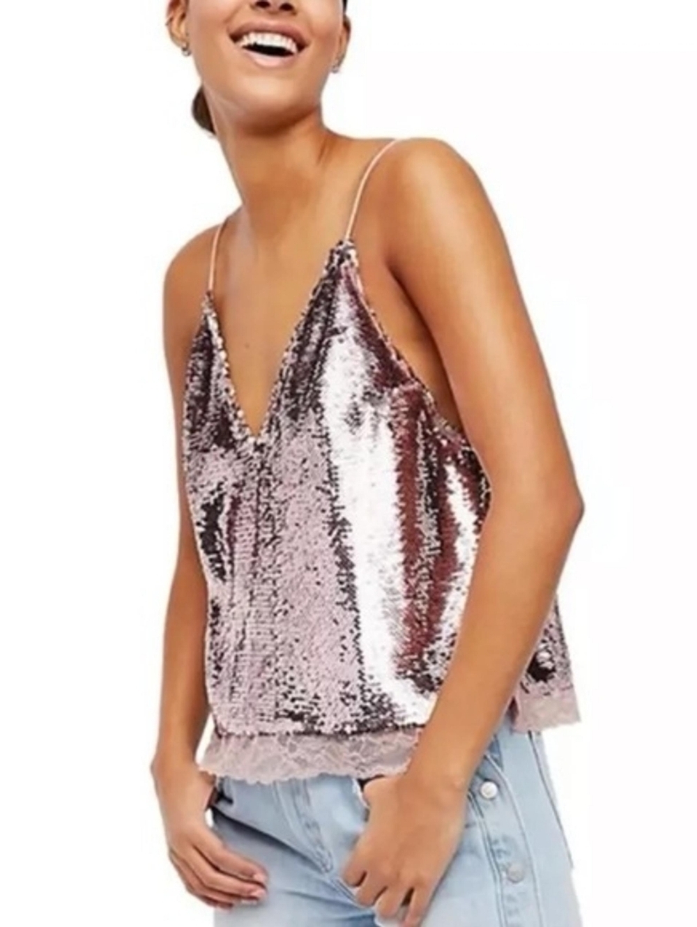 Free People Swingin Sequin Pink Cami • Intimately Free Size XS